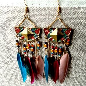 Feather and bead earrings